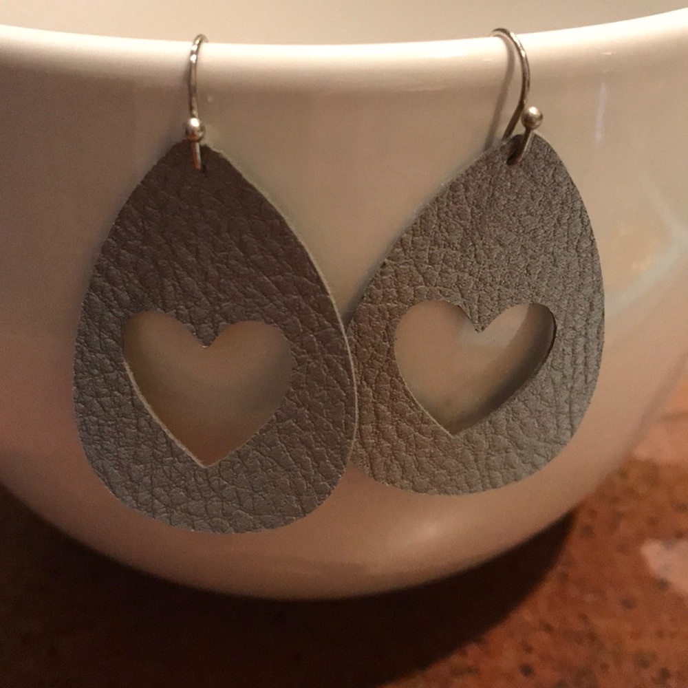 Silver leather earrings